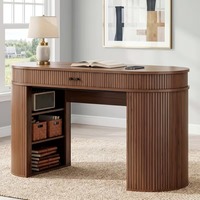 MOQ 100 Bureau d'ordinateur moderne mi-siècle cannelé avec porte coulissante, rangement et station de charge pour petits espaces