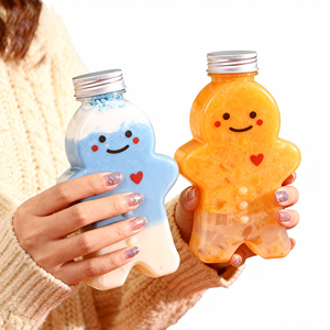Botella de Plástico PET de Grado Alimenticio para Bebidas Frías, Jugos de Frutas, Té Boba, Café, con Tapa de Aluminio, Diseño de Hombre de Jengibre Navideño, Venta al Por Mayor - Product Image 3