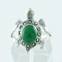 Bague tortue en onyx vert et marcassite, argent sterling 925, bijoux en argent faits à la main, vente en gros en ligne de bagues en argent