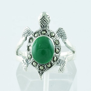 Bague tortue en onyx vert et marcassite, argent sterling 925, bijoux en argent faits à la main, vente en gros en ligne de bagues en argent - Product Image 2
