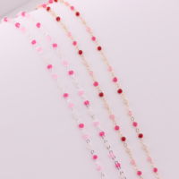 Chaîne plate en or 14 carats plaqué or/argent S925 de 1,5 mm avec perles émaillées roses colorées pour la fabrication de bijoux permanents