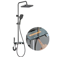 Robinet de salle de bain numérique en laiton à cascade avec affichage LED quatre fonctions et ensemble de douche à température constante de luxe
