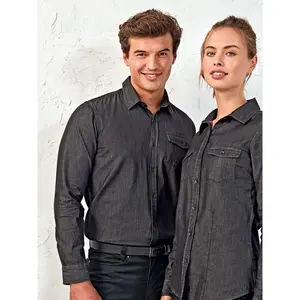 Maglietta da uomo in denim con cuciture, merchandising aziendale - Product Image 2