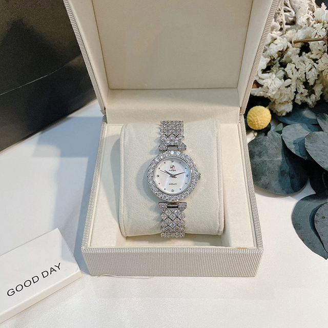 Luxury Shiny Gemstone Jewelry Wrist Watch Elegant Rhinestone Inlaid Dial Quartz Watch Delicate Acrylic Dress Wristwatch