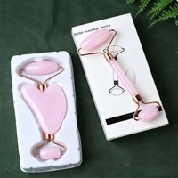 Rouleau de massage facial en acrylique à double tête en quartz rose, ensemble Gua Sha de beauté en forme de cœur non en jade pour les méridiens
