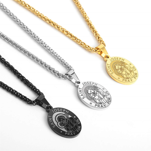 Material <span class=keywords><strong>de</strong></span> acero inoxidable sin deslustre, collares <span class=keywords><strong>de</strong></span> Michael <span class=keywords><strong>de</strong></span> alta calidad, colgante <span class=keywords><strong>de</strong></span> patrón católico, collar <span class=keywords><strong>de</strong></span> Santo ovalado para hombres y mujeres - Product Image 2