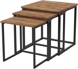 Industrial Rustic Wooden top Stacking Nesting Coffee Table Set of 3 End Side Tables Set Living Room Sofa Table