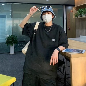 Men's Summer Fashionable Casual <b>Waffle</b> Print Short-Sleeved T-<b>Shirt</b> Set Breathable and Comfortable Knitted Outfit for Youth - Product Image 3