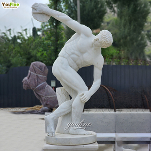 Statue de lancer de <span class=keywords><strong>disque</strong></span> en marbre taille réelle, sculpture d'art sculptée à la main pour extérieur, villa, parc, jardin - Product Image 2