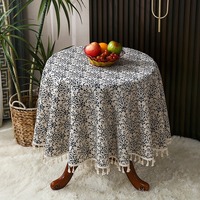 Nappe ronde à pompons de style occidental, personnalisable, imprimée, vente en gros, décorations de mariage modernes et élégantes, réutilisable pour la maison