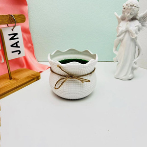 Mini vase en plastique floqué Grid Ingot de 10 cm de diamètre pour plantes artificielles, décoration d'hôtel, blanc, noir, rose - Product Image 4