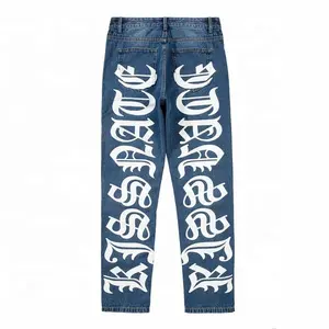 Custom Y2k Retro Baggy Casual Jeans Trousers Men's street alphabet print jeans slim leg gothic denim jeans