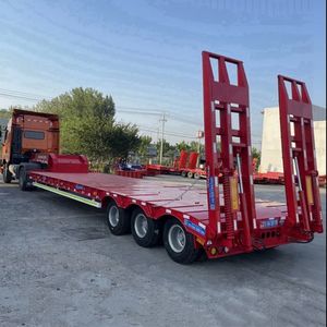 Diskon besar-besaran 3 gandar tempat tidur rendah Trailer 50 60 <span class=keywords><strong>80</strong></span> <span class=keywords><strong>Ton</strong></span> leher angsa Lowboy Semi truk Trailer - Product Image 3