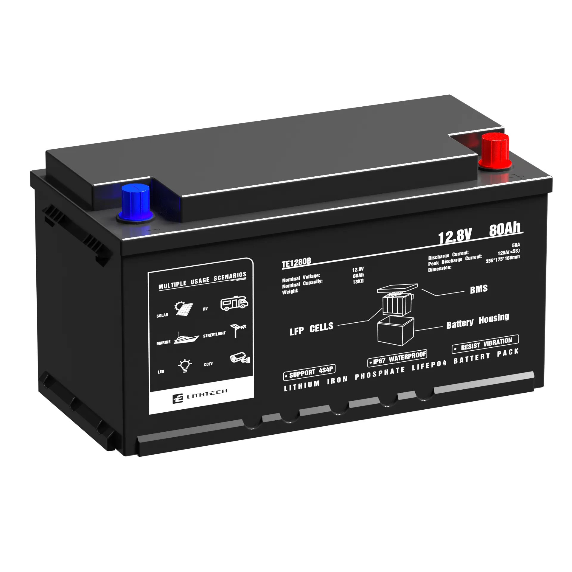 Lithtech Lifepo4 kemasan baterai off grid, 12v 12volt 100AH prismatis bms bluetooth lifepo4 bakteri ion lithium off grid