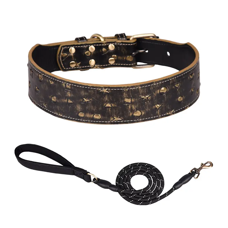 Vintage geprägtes PU-Haustier halsband personalisieren klassische Mode Haustier halsband Leine Set niedrigen Preis Hund