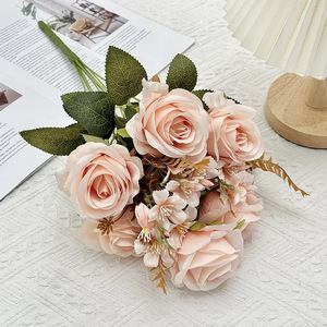 Ramo de Rosas Artificiales, 9 Ramas, 6 Cabezas, Flores de Seda, Centro de Mesa Romántico para Bodas, Decoración del Hogar - Product Image 3