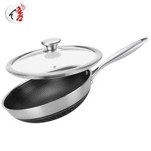 <span class=keywords><strong>Wok</strong></span> chinois personnalisé en acier inoxydable triple couche 304 antiadhésif avec couvercle, pour cuisine et cuisson - Product Image 1