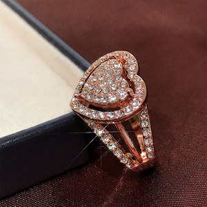 Anello Romantico in Lega Oro Rosa con Cuore Geometrico, Design Scintillante, Gioiello da Donna per Proposta di Matrimonio, Regalo di Moda - Product Image 4