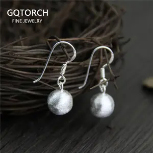 Simple Elegant Design 925 Sterling Silver Beads Round Ball Hook Earrings For Women