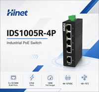 Switch PoE Industrial de 5 Puertos y 100 Mbps, 4 Puertos PoE+ 120W, Riel DIN EN50155, 44-57VDC, Capa 2, SNMP, Apilable, CCTV, Ferrocarril