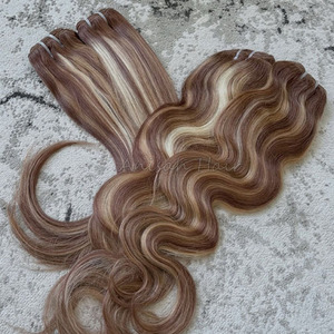 Extensions de Cheveux Humains Brésiliens Remy Vierges Bruts Super Double Drawn, Ondulés et Lisses, avec Mèches Blondes - Product Image 2