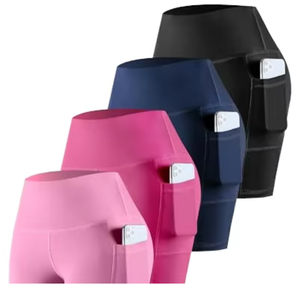 Shorts de sport décontractés personnalisés pour femmes, sexy, pour la gym, le fitness et le yoga, avec poches, vente en gros, effet froncé, extensibles, sans coutures, en Spandex - Product Image 1