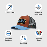 Casquette Trucker Ajustable 5 Panneaux Respirante de Qualité Supérieure avec Blocs de Couleurs, Patch Personnalisé et Design d'Image en Maille
