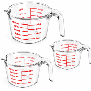 Juego de Tazas Medidoras de Vidrio de 3 Piezas, Aptas para Microondas y Horno, Transparentes - Product Image 1