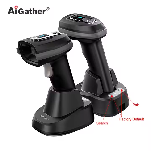 A-9533BTN Hands-free 1D 2D Wireless 2D BT & 2.4G Handheld Barcode Scanner with Rechargeable Base for Supermarket Checkout