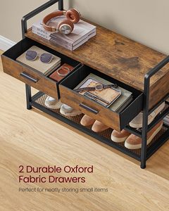 <span class=keywords><strong>Perchero</strong></span> de <span class=keywords><strong>Madera</strong></span> Maciza Estilo Rústico Vintage Color Marrón con Banco Extraíble para Almacenamiento de Zapatos - Product Image 3