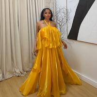 Robes décontractées longues pour femmes OUDINA, élégantes, couleur bonbon, style halter, satin plissé, grandes tailles