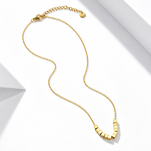 Collier Cube Géométrique en Acier Inoxydable Plaqué Or 18K sous Vide, Pendentif Modulaire Courbe en U, Bijou - Product Image 1