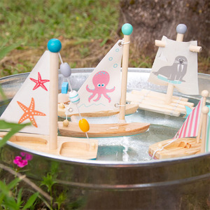 Ensemble éducatif de bateau à voile en bois 2 figurines d'animaux pour enfants favorise le jeu imaginatif - Product Image 5