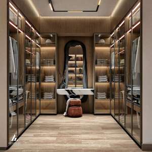 Système de dressing moderne de luxe, armoire intégrée sur mesure avec éclairage LED et portes en verre - Product Image 1