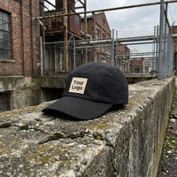 Casquettes de camping noires non structurées avec logo tissé, 100 % coton, haute qualité, personnalisées, 5 panneaux