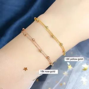 Xinfly Hot Sale 18K <b>Gold</b> Double Layer Mesh Link Chain <b>Bracelet</b> Au750 Trendy Chopin Adjustable <b>Bead</b> for Gift Party - Product Image 4