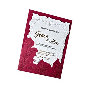 Tarjetas de Invitación de Boda de Lujo con Estampado en Relieve, Corte Personalizado, Impresión en Papel de Terciopelo Grueso, Tarjeta de Felicitación Empresarial Dorada - Product Image 1