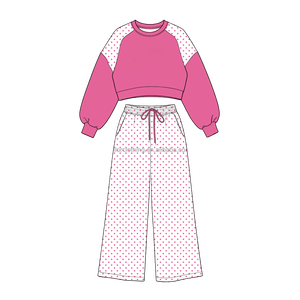 Conjunto de Ropa para Niñas al por Mayor: Sudadera de Manga Larga y Pantalones Anchos con Cintura Elástica, Estampado de Puntos - Product Image 2