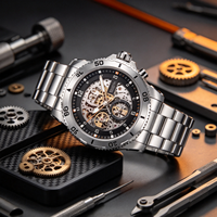 Montre mécanique pour homme OEM personnalisée, boîtier en alliage, étanche 3ATM, lumineuse, montre-bracelet de luxe pour affaires, vente en gros d'usine