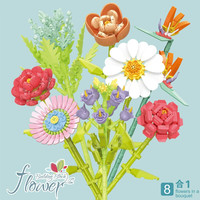 Vente en gros Jeu de briques de construction pour enfants Bouquet de roses Jouets Blocs de construction Fleurs