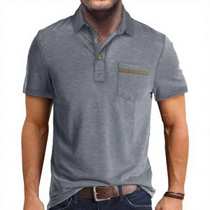 Camisas Casuales para Hombre, Clásicas con Botones, Manga Corta, Color Sólido, Estilo Golf, Tejido de Poliéster y Elastano de Secado Rápido, Gris Azul - Product Image 2