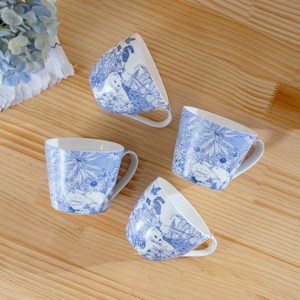Ensemble de 4 tasses à café en porcelaine fine motif chat bleu et blanc - Cadeau idéal en forme de pétale pastoral - Product Image 3