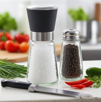 180ml 6OZ Offre Spéciale personnalisé Mini cuisine épices sel poivre moulin en acier inoxydable verre réglable couvercle noir bouchon à vis
