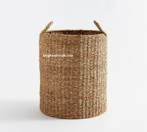 Cesta de Almacenamiento de Seagrass Hecha a Mano, Organizador de Almacenamiento Tejido Natural con Asas para el Hogar, Lavandería, Juguetes - Product Image 3