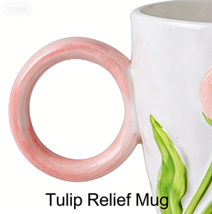 Tazas de Lujo de Cerámica con Diseño de Flor de Tulipán, Estilo Creativo, <span class=keywords><strong>Taza</strong></span> de Café para Oficina, <span class=keywords><strong>Taza</strong></span> con Relieve, <span class=keywords><strong>Taza</strong></span> de Gran Capacidad para Desayuno - Product Image 3