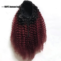 Afro Kinky Curly Clip in 1b/99j Bundle de cheveux humains Ponytail