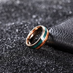 Anillo de Compromiso Clásico Tempusort de Carburo de Tungsteno con Malaquita de 8 mm para Hombre, Ajuste Cómodo, Tallas 6-12, Anillos con Incrustaciones de Madera de Acacia - Product Image 5