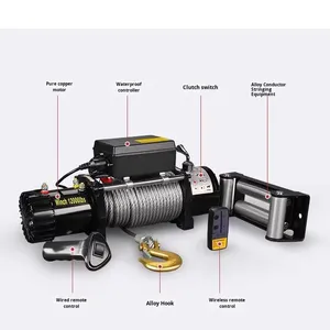 Treuil électrique pour voiture 12V/24V 4500lb, pour véhicule tout-terrain, remorque de secours domestique, avec câble en acier de 9,5 mm, treuil de levage embarqué - Product Image 1
