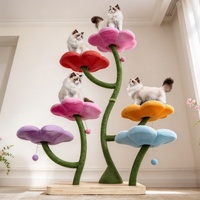 Arbre à chat Tour de fleurs moderne de luxe champêtre 4 niveaux en bois et sisal, mobilier d'escalade pour chat écologique
