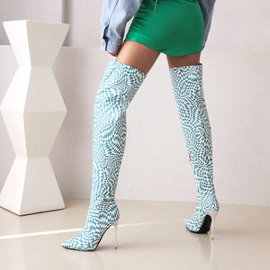 Nouvelles bottes cuissardes sexy pour femme, style cool, talon effet peau de serpent, hiver - Product Image 5
